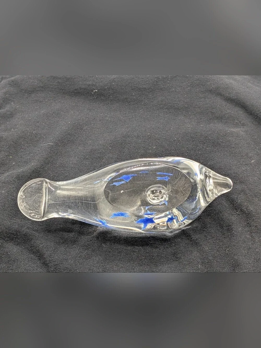 Vintage Hand Blown Art Glass Dolphin Figurine Paperweight Clear with Blue Stars